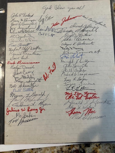 One of notebook pages signed by POWs in 1973.